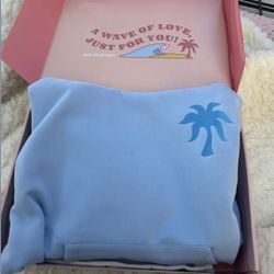 Pink Palm Puff Blue Hoodie