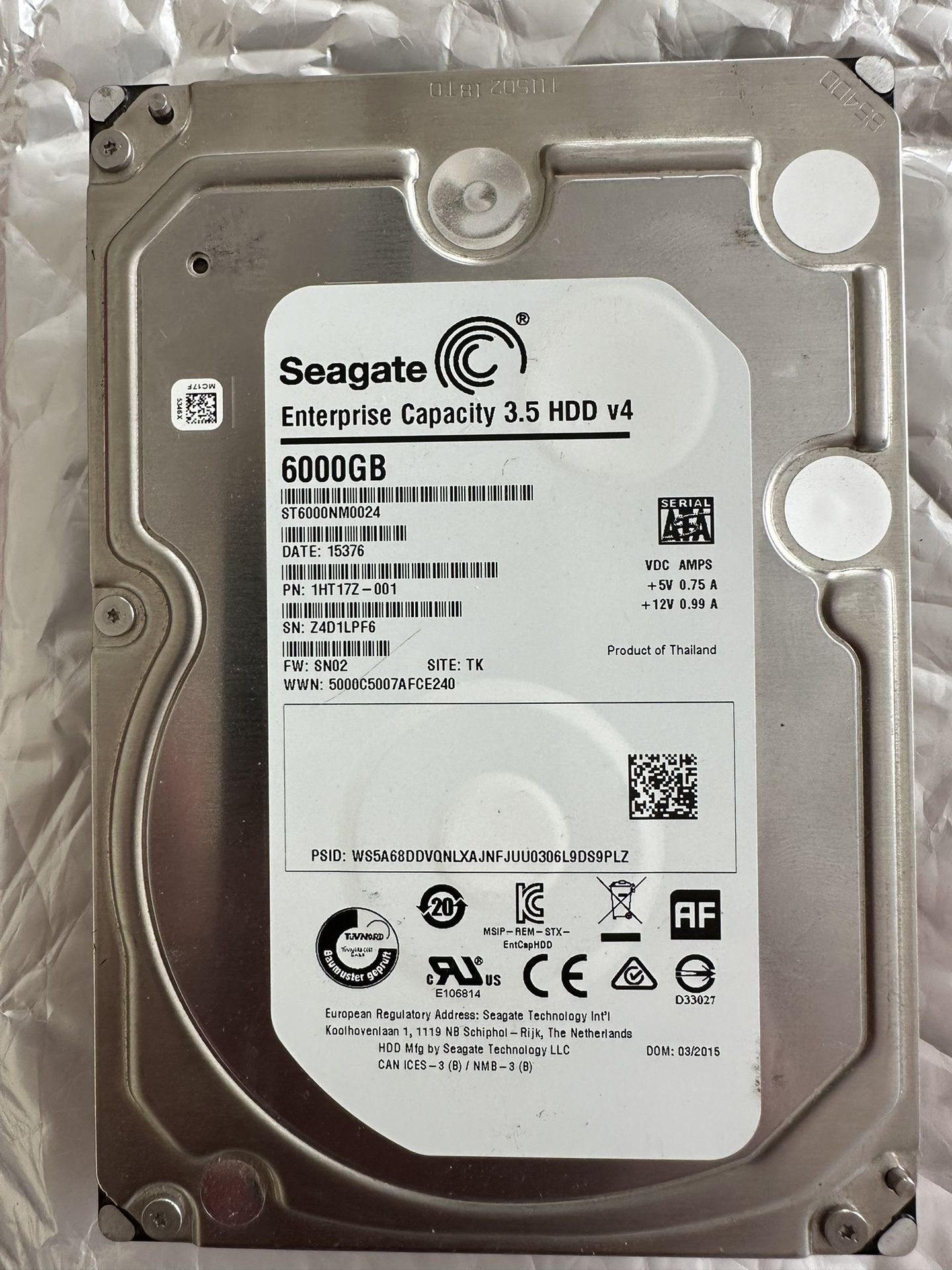 6Tb Seagate Enterprise Hard Drive 3.5” SATA