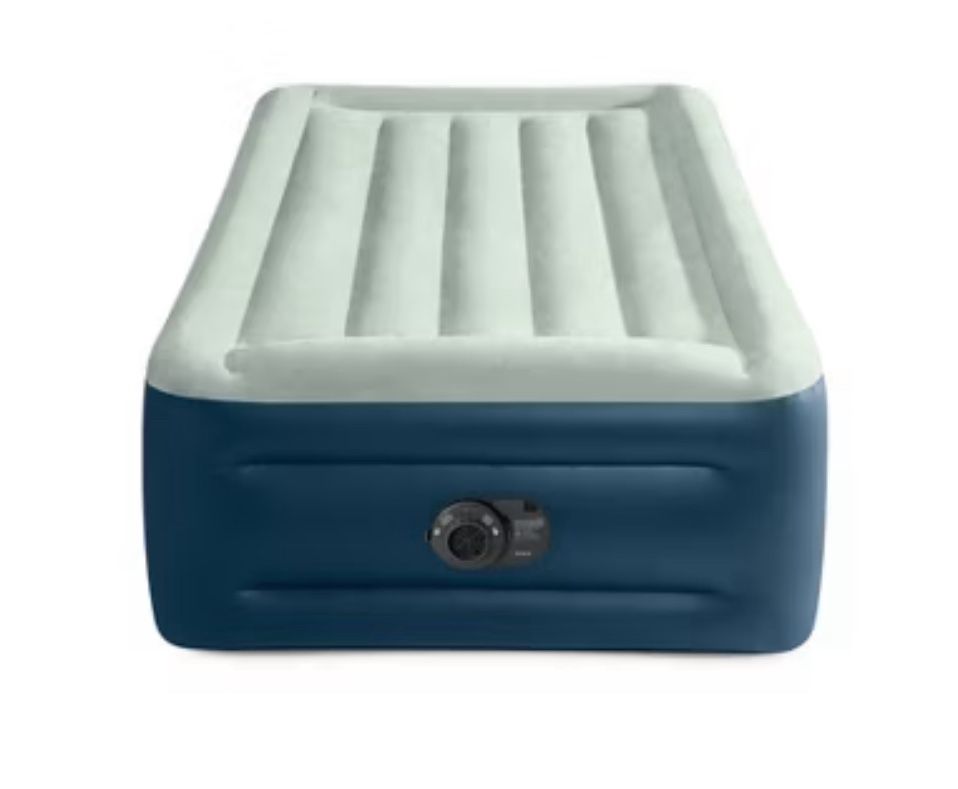 Intex Elevated 18" Pillow Rest Twin Air Mattress with Internal Pump - Off-White/ Blue