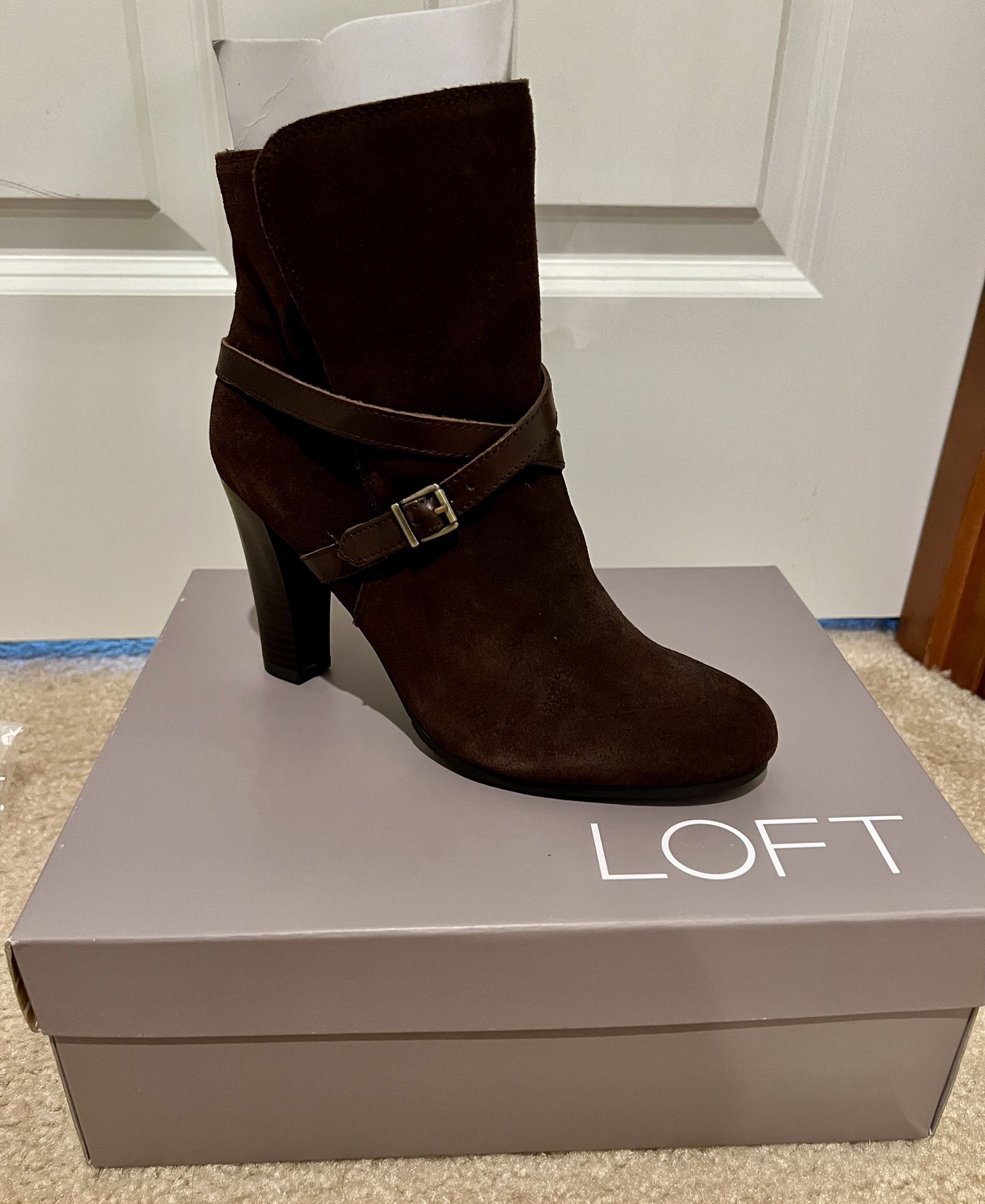 Loft Cross Strap Suede Bootie 7.5