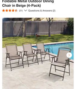 Foldable Metal Outdoor Dining Chair in Beige (4-Pack)