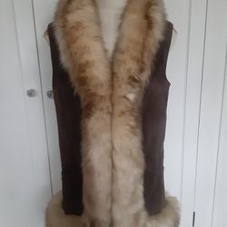 Real Suede And Tuscan Lamb Fur Trim Vest Size S