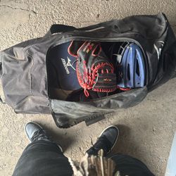 Baseball Pitching Machine Catching Set And Extra Gloves and Bats And Helmets 