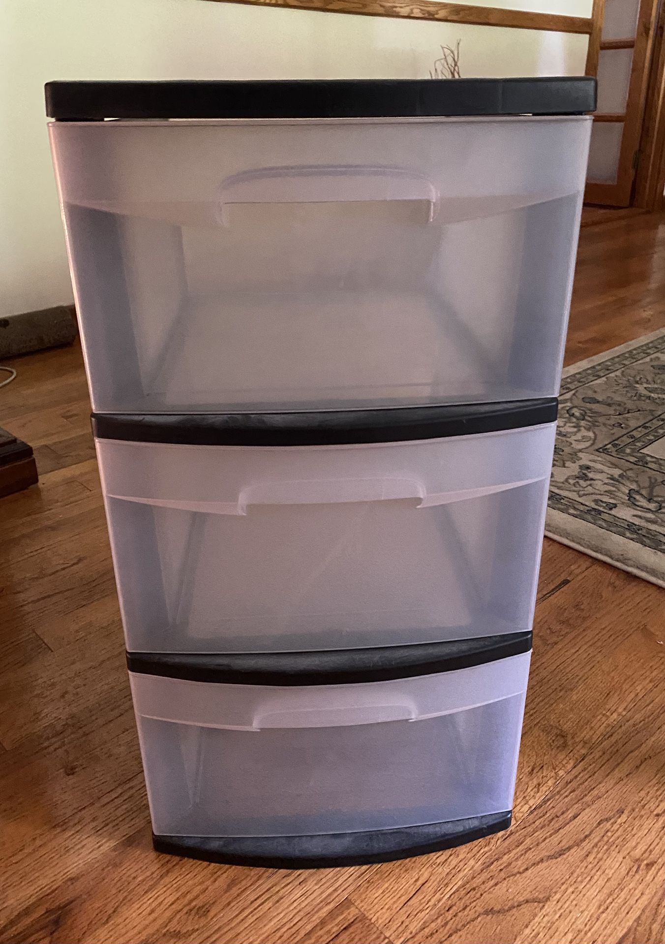 Drawer Tower 3-Tier Clear Plastic Storage Organizer Cart - Black Frame