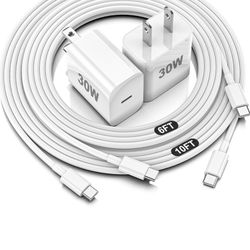 iPhone 16 15 Charger Fast Charging,30W USBC Charger Block with 6&10FT Long USB C Charging Cable Cord Compatible with iPhone 16/16 Pro Max/16E/15/15 Pr
