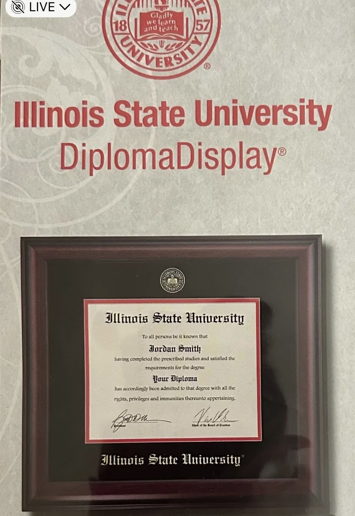 Illinois State University Diploma Display Frame