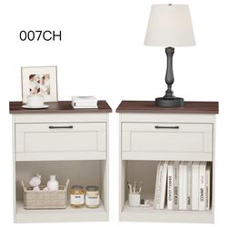 Farmhouse White Nightstand  Bed Side Table Set Of 2