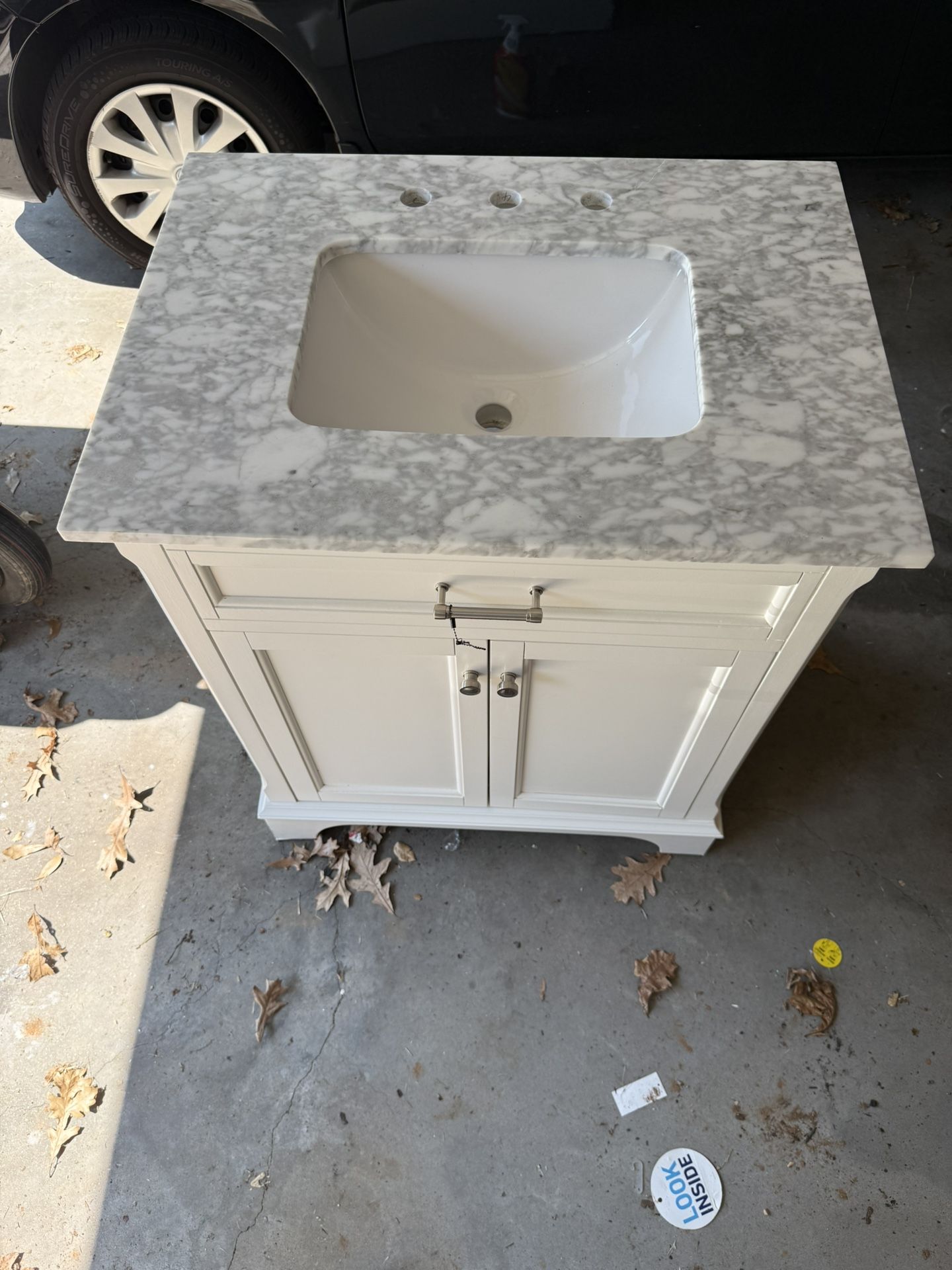 Marble Top Vanity 30”w, 22”l, 35”h