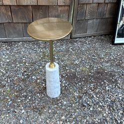 Stone And Gold Metal Side Table