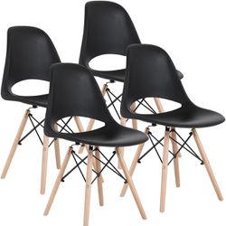 Dining Chairs Set of 4 Plastic Modern Dining Chairs with Wooden Legs, Mid-Century Side Chairs for Dining Room and Office, Outdoor Lounge Chairs Black.