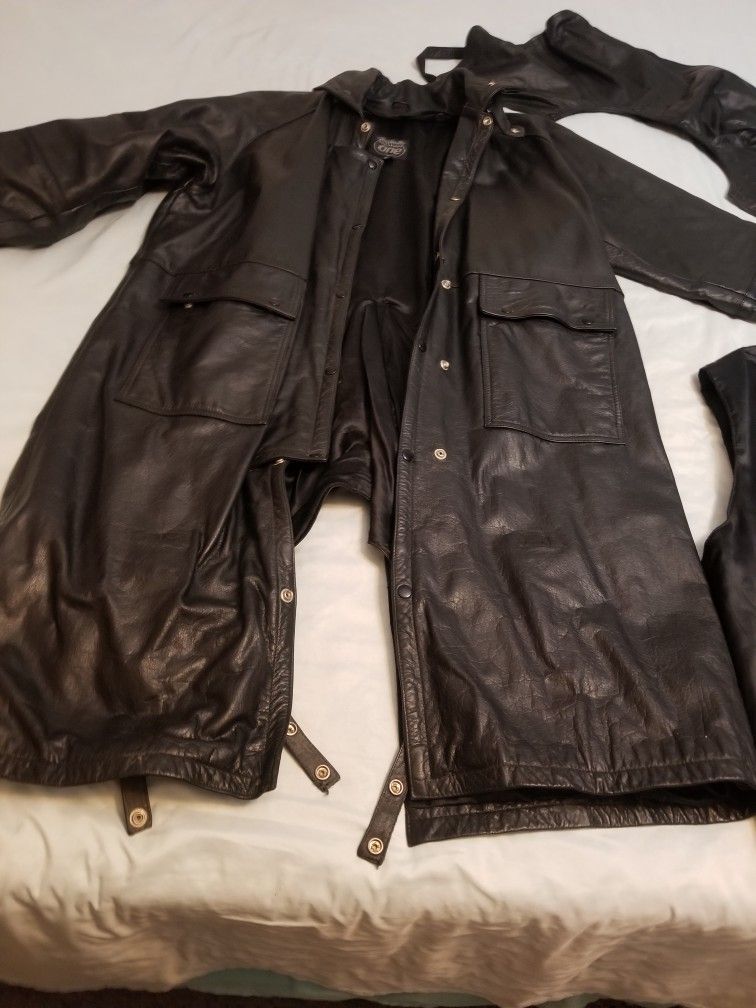 Mens Highway One Full Length Leather jacket.