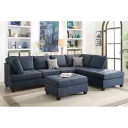Blue Sectional Sofa - Ottoman Sold Separately 