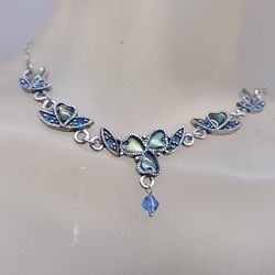 VINTAGE FLORAL IRIDESCENT BLUE ABALONE 
