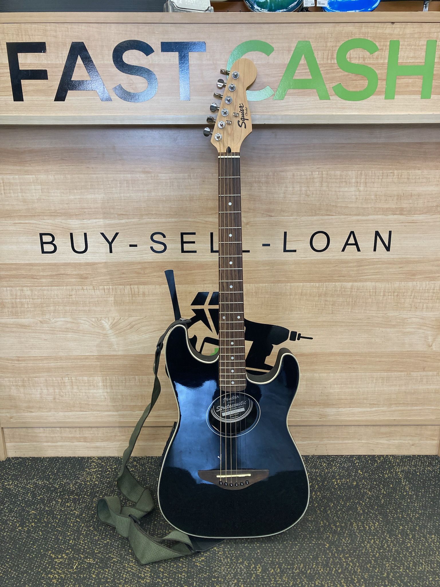 Fender Squier Stratacoustic Acoustic Electric Guitar- Black