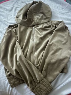 Tan Velour Zip-Up Hoodie