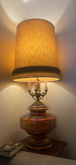 Vintage Carnival Glass and Candelabra Table Lamp