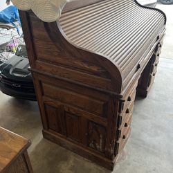 Roll Top Antique Desk And Filing Cabinet 
