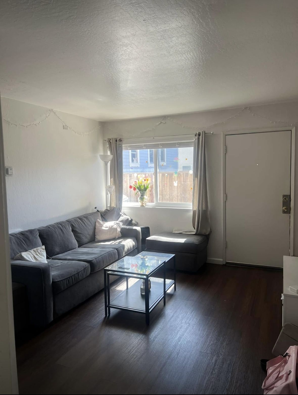 Grey Couch With 2 Square Ottomans
