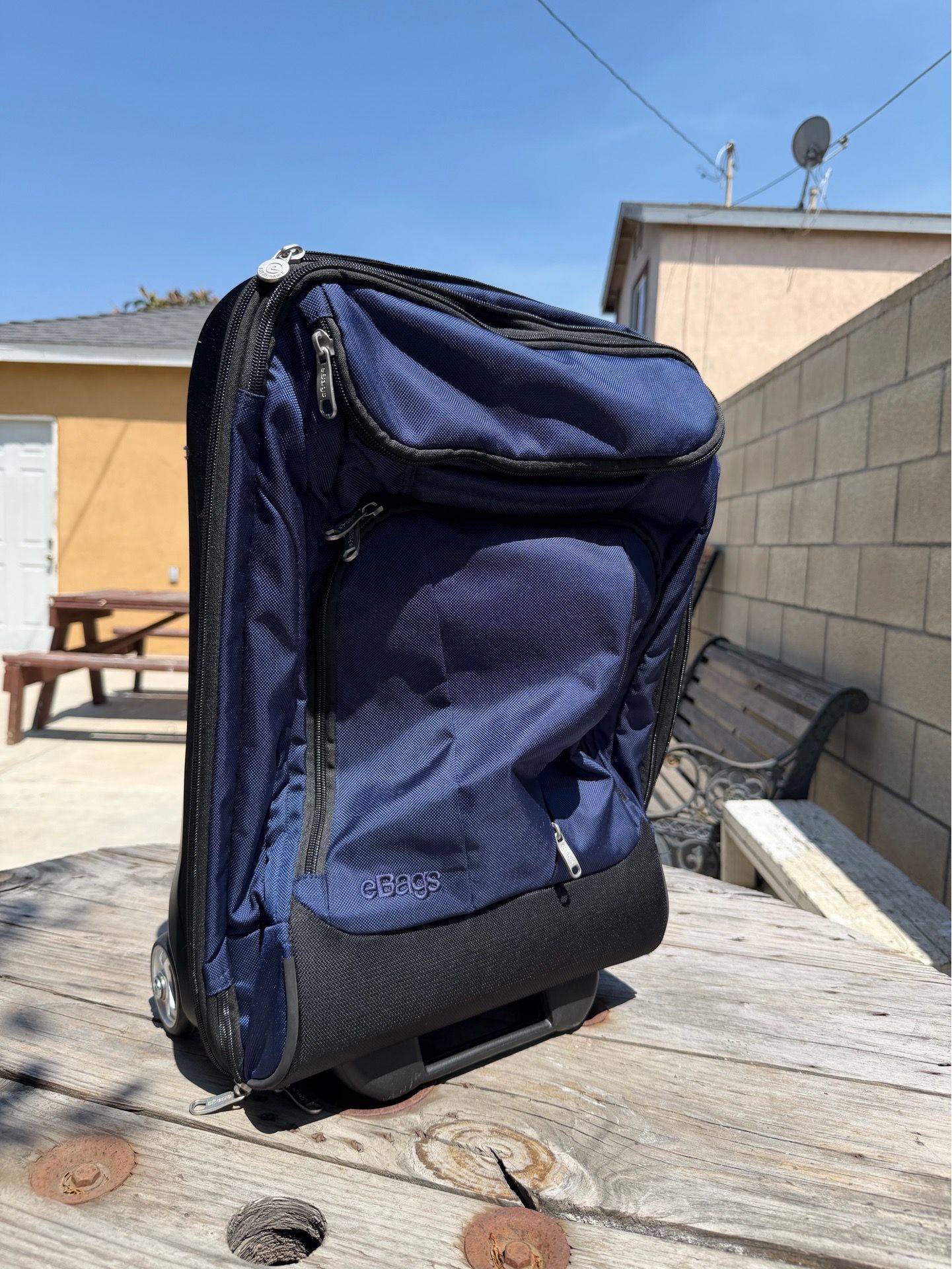 eBags 21" Carry-On Blue/Black Soft-Sided Nylon Rolling w/ Retractable Handle