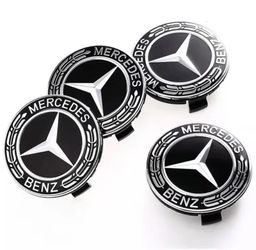 Set of 4pcs 75mm MERCEDES BENZ Black Wheel Hubs Hubcaps Emblem