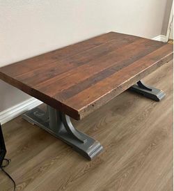 Solid Timber 3" Thick Slab Trestle Coffee Table - Rustic / Live Edge (55x31x20) - obo