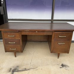 vintage Mid-Century Modern executive wooden desk,
