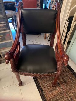 Mahoney carved leather eagle chair