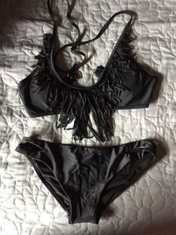 Bathing suit black - fringe 2 piece