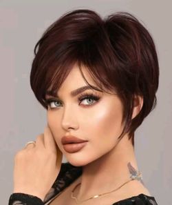10 inch Burgundy Pixie Cut Wig!