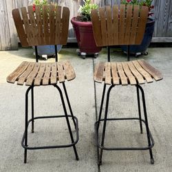 Bar Stools MCM Slat Style SET OF 2 — 25” tall to seat 39” tall to top of back