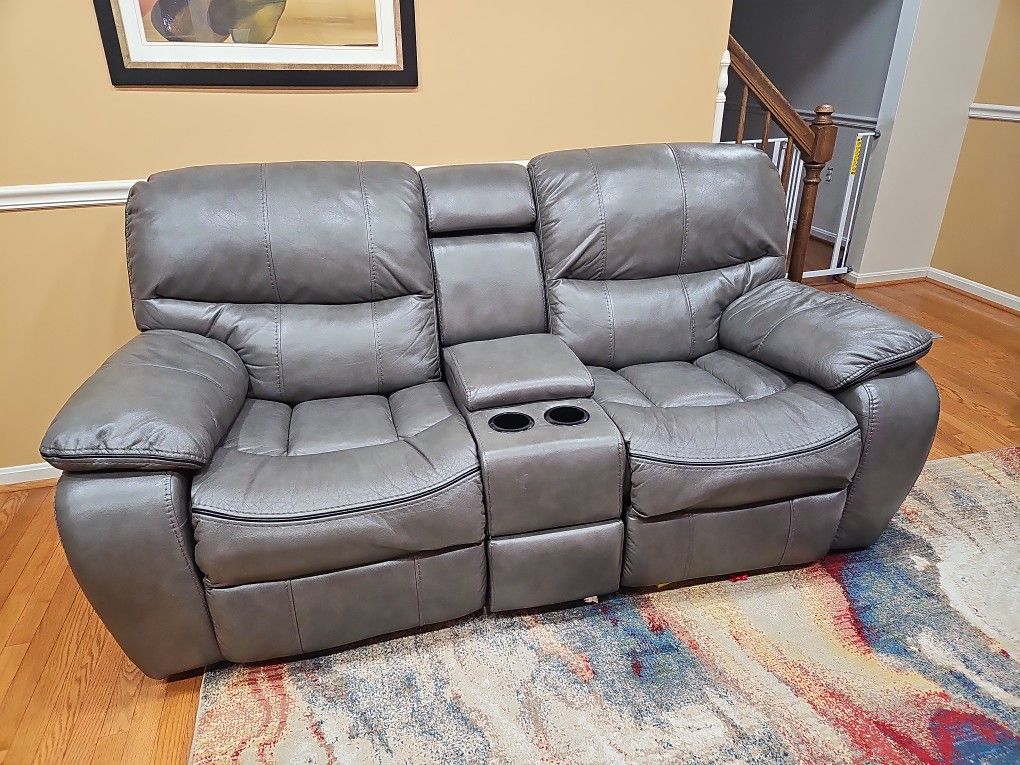 Power Reclining Gray Sofa And Console Love Seat