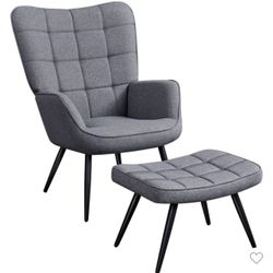 Accent Chair and Ottoman Set Arm Chair with Foot Rest for Living Room Gray