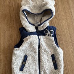 Disney Baby Blue Fleece Vest w Hooded Ears Size 18M Mickey Mouse