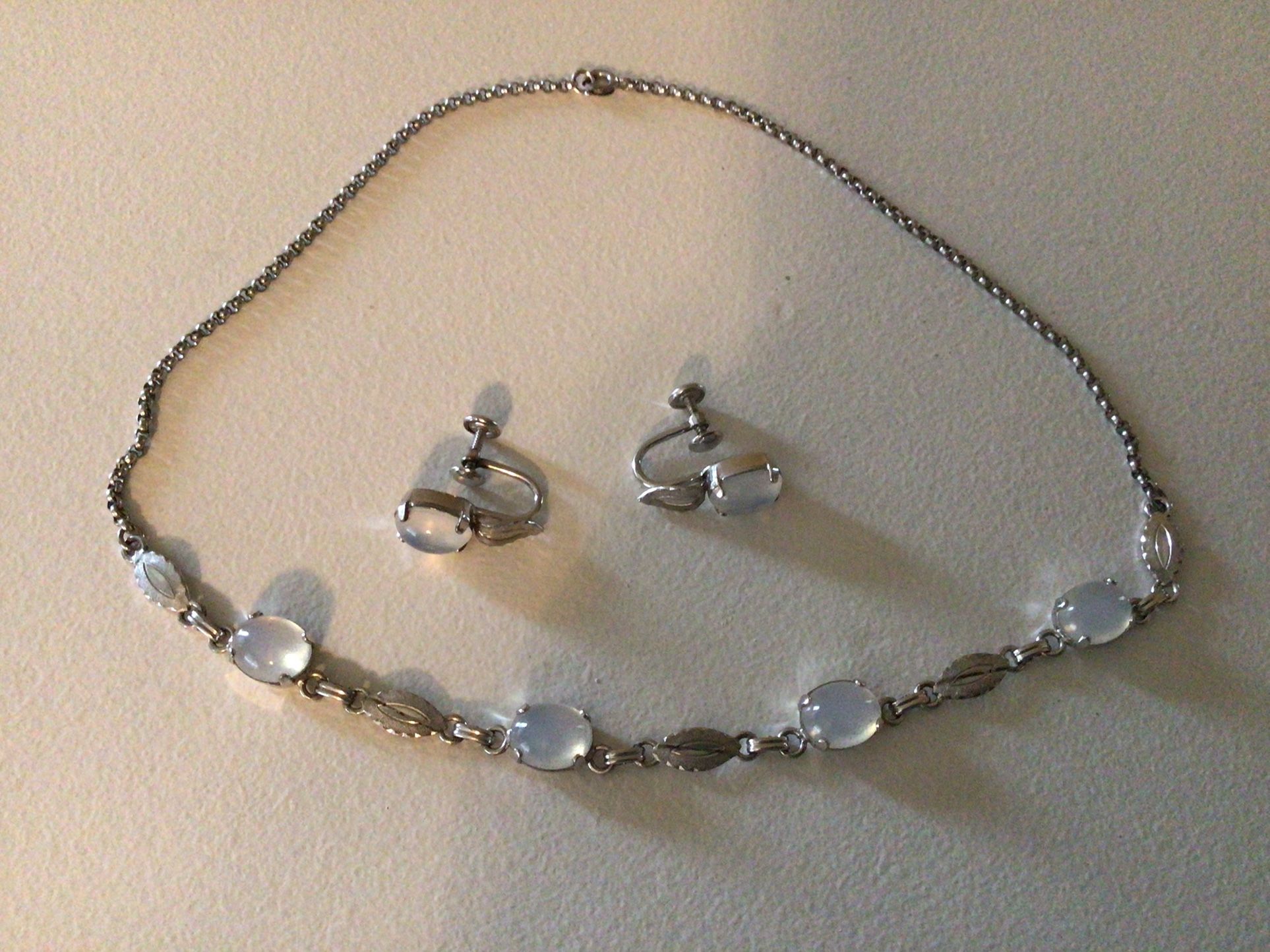 Sterling Silver And Moonstone Necklace And Earring Set