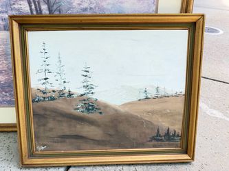 Signed Original Oil Painting Landscape in Gold Frame