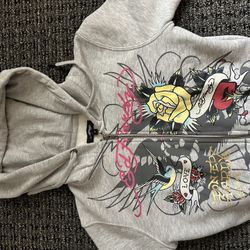 Ed Hardy Grey Cropped Zipup 