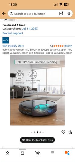 FlashSale: Huge offer: Eufy RoboVac with BoostIQ Technology – Excellent Condition- 3 new extra brush
