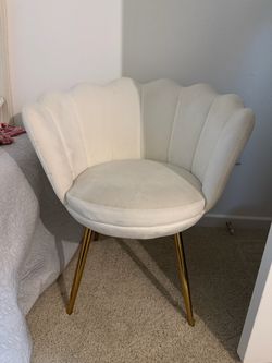 White Velvet Scalloped Accent Chair with Gold Legs