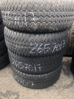 Used set 265/70/17 good year wrangler 70% tread great condition $225 for set of 4 tires .