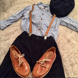 Boy 3T (Size 3) Blue Chambray Polka Dot Button Up