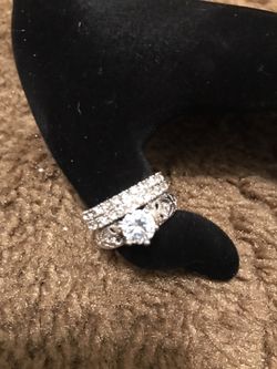 Women's gold filed diamond sapphire cz wedding ring size 7