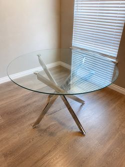 Round Glass Dining Table with Chrome X-Base