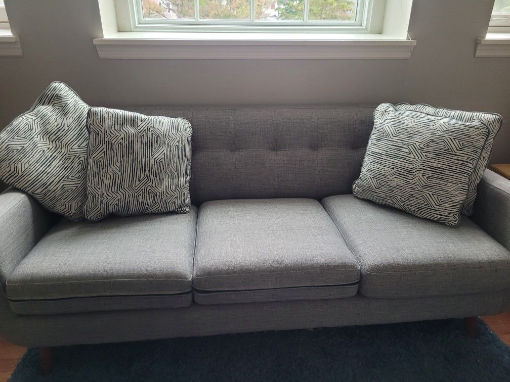 Gray 80" Sofa With 4 Pillows