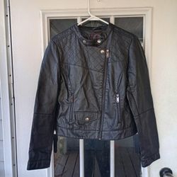 Dollhouse Moto Jacket Women's Large Black Faux Leather Lined Full Zip Coat