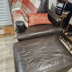 Dark Brown Leather Couch With Ottoman 