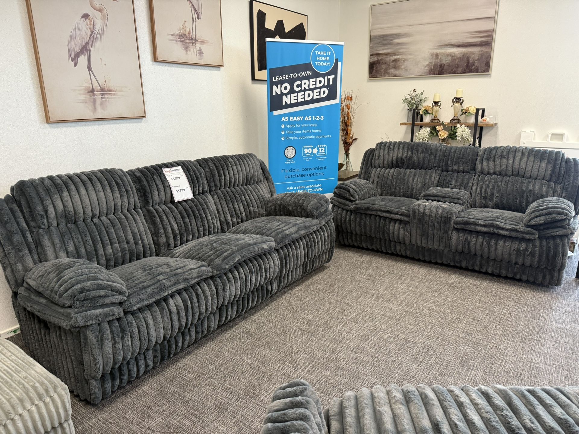 Dark Gray Corduroy Sofa & Loveseat Recliner See - Free Delivery