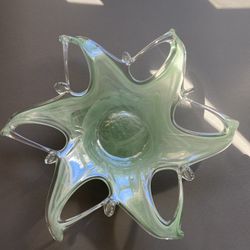 Vintage LAVORAZIONE Murano Art Glass Bowl Aqua green Made In Italy..