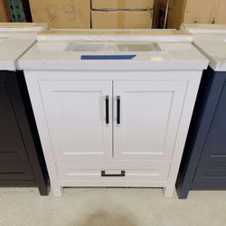 30 in. W x 22 in. D Single Sink Bath Vanity in White with White Top $475 