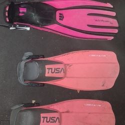 2 Pink dive fins flippers  with and without boot size adjustable aqua snorkel beach spear fishing