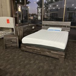 Brown And Grey Queen Bed And Dresser Set